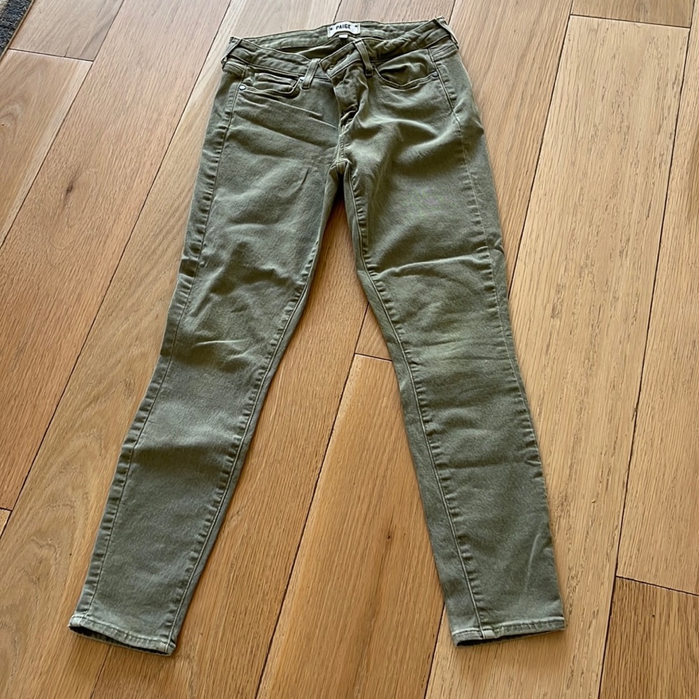 Paige Ankle Jeans. Olive color